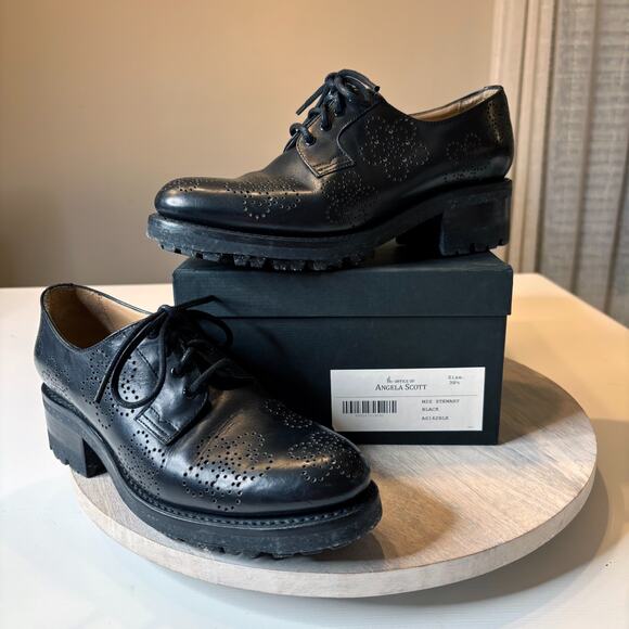 Angela Scott Shoes - The Office of Angela Scott Miz Stewart Black Leather Oxford Shoes EU 38.5 US 8.5